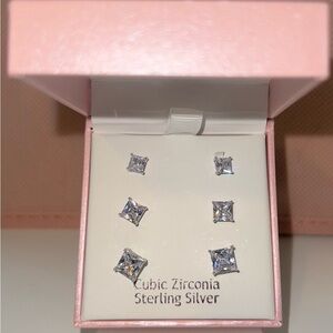 Sterling Silver Cubic Zirconia Stud Earrings Set